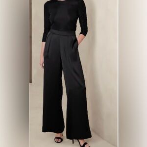 Banana Republic Black Wide-Leg Satin Women's Pants